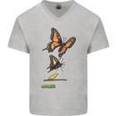 Butterfly Evolution Caterpillar Butterflies Mens V-Neck Cotton T-Shirt Sports Grey
