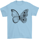 Butterfly Flower Art Mens T-Shirt 100% Cotton Light Blue