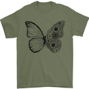 Butterfly Flower Art Mens T-Shirt 100% Cotton Military Green