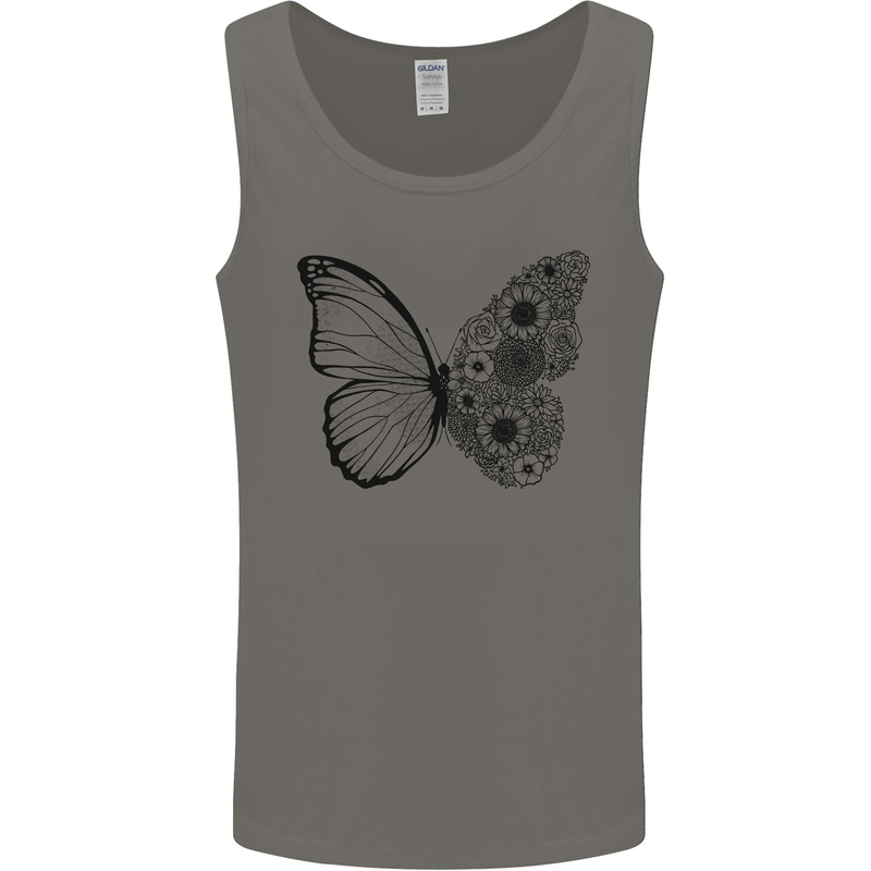 Butterfly Flower Art Mens Vest Tank Top Charcoal