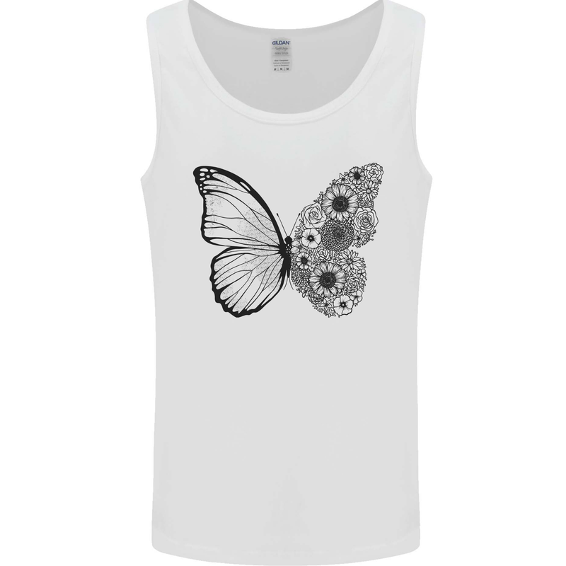 Butterfly Flower Art Mens Vest Tank Top White