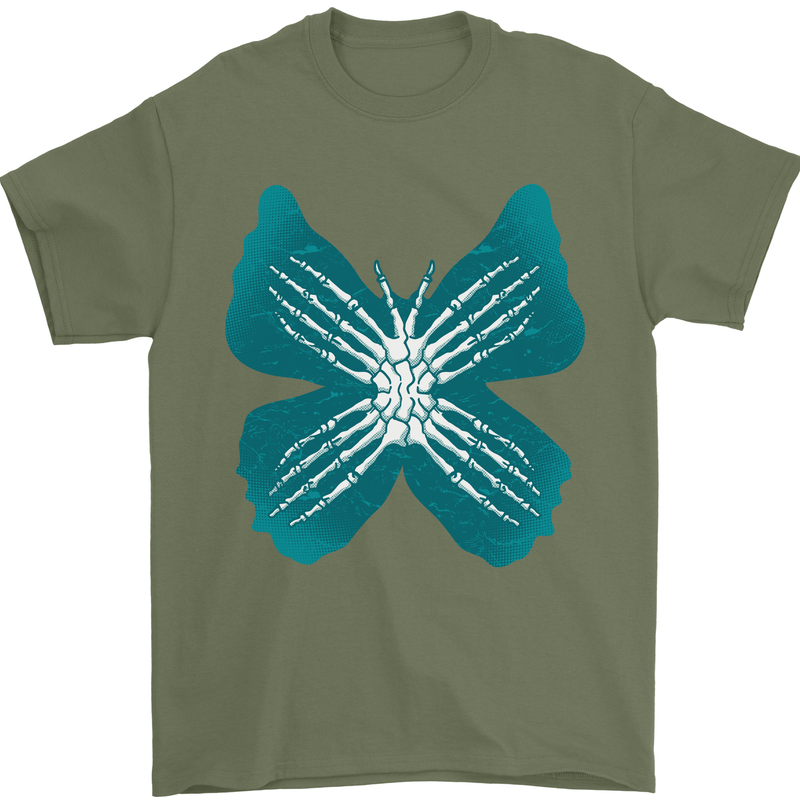 Butterfly Hands Mens T-Shirt 100% Cotton Military Green