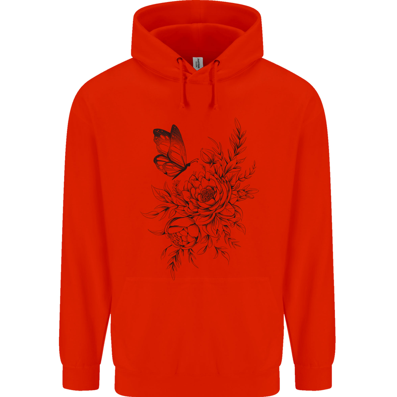 Butterfly & Flowers Childrens Kids Hoodie Bright Red