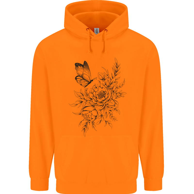 Butterfly & Flowers Childrens Kids Hoodie Orange