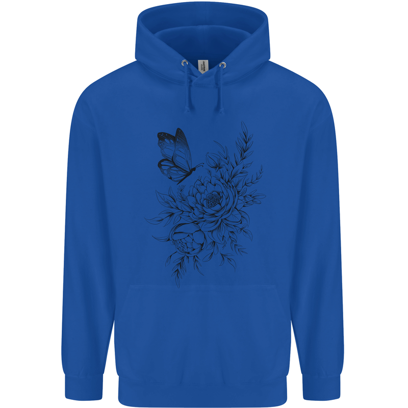 Butterfly & Flowers Childrens Kids Hoodie Royal Blue