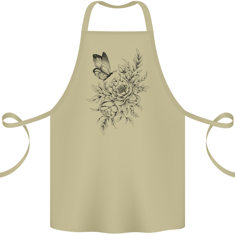 Butterfly & Flowers Cotton Apron 100% Organic Khaki