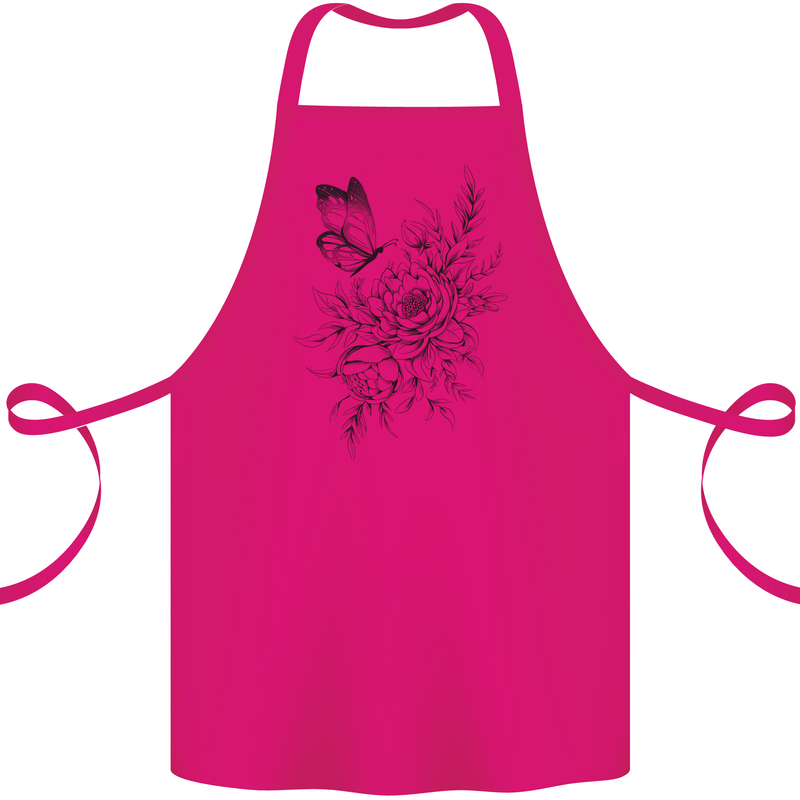 Butterfly & Flowers Cotton Apron 100% Organic Pink