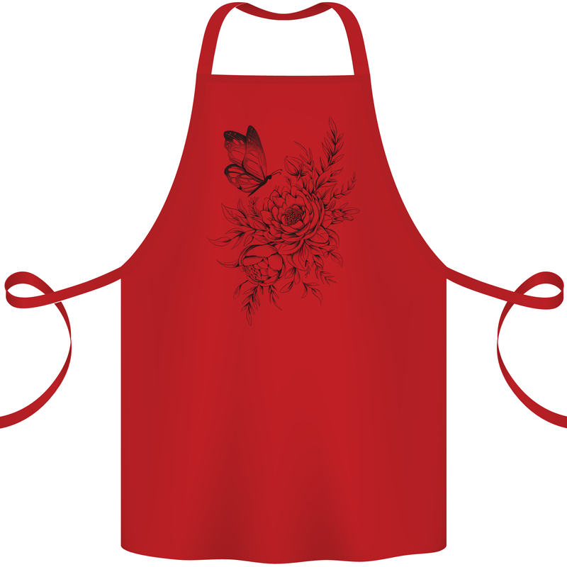 Butterfly & Flowers Cotton Apron 100% Organic Red
