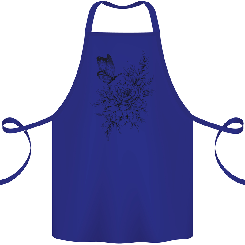 Butterfly & Flowers Cotton Apron 100% Organic Royal Blue
