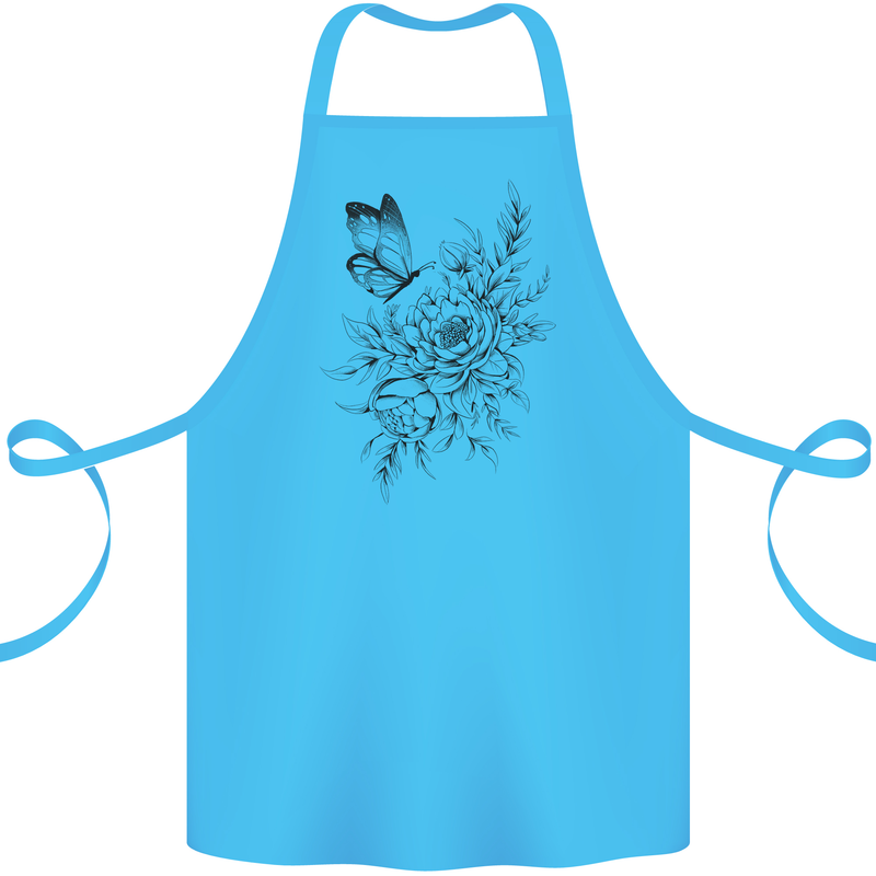 Butterfly & Flowers Cotton Apron 100% Organic Turquoise