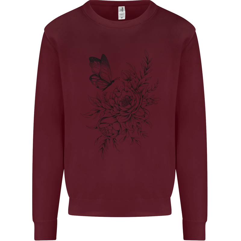 Butterfly & Flowers Kids Sweatshirt Jumper Maroon