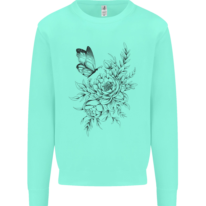 Butterfly & Flowers Kids Sweatshirt Jumper Peppermint