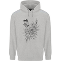 Butterfly & Flowers Mens 80% Cotton Hoodie Sports Grey