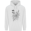 Butterfly & Flowers Mens 80% Cotton Hoodie White