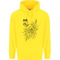 Butterfly & Flowers Mens 80% Cotton Hoodie Yellow