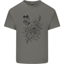Butterfly & Flowers Mens Cotton T-Shirt Tee Top Charcoal