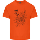 Butterfly & Flowers Mens Cotton T-Shirt Tee Top Orange