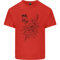 Butterfly & Flowers Mens Cotton T-Shirt Tee Top Red