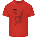 Butterfly & Flowers Mens Cotton T-Shirt Tee Top Red