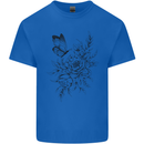 Butterfly & Flowers Mens Cotton T-Shirt Tee Top Royal Blue