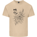 Butterfly & Flowers Mens Cotton T-Shirt Tee Top Sand