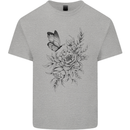 Butterfly & Flowers Mens Cotton T-Shirt Tee Top Sports Grey