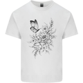 Butterfly & Flowers Mens Cotton T-Shirt Tee Top White