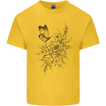 Butterfly & Flowers Mens Cotton T-Shirt Tee Top Yellow