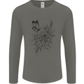 Butterfly & Flowers Mens Long Sleeve T-Shirt Charcoal