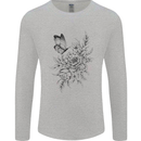 Butterfly & Flowers Mens Long Sleeve T-Shirt Sports Grey
