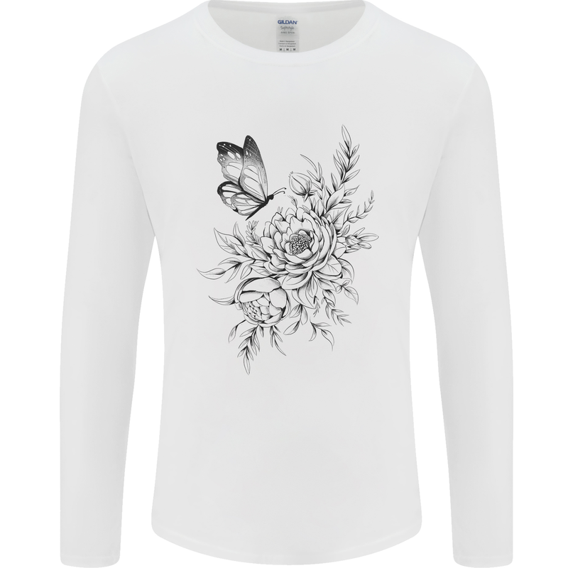 Butterfly & Flowers Mens Long Sleeve T-Shirt White