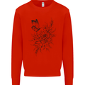 Butterfly & Flowers Mens Sweatshirt Jumper Bright Red