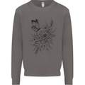 Butterfly & Flowers Mens Sweatshirt Jumper Charcoal