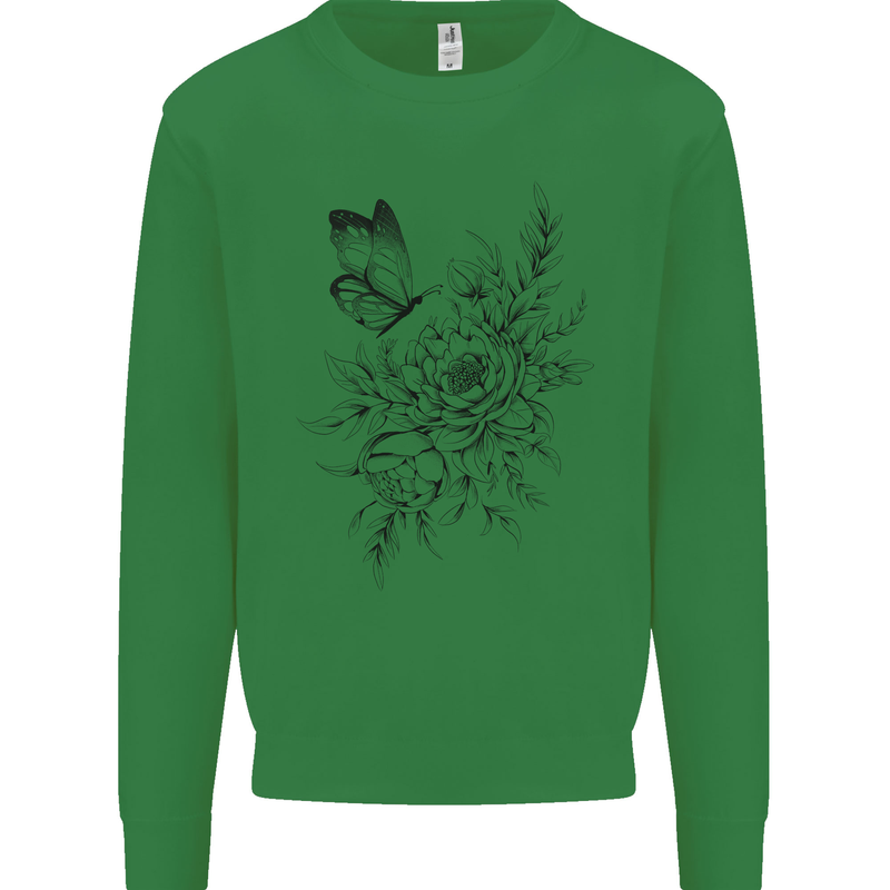 Butterfly & Flowers Mens Sweatshirt Jumper Irish Green