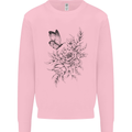 Butterfly & Flowers Mens Sweatshirt Jumper Light Pink