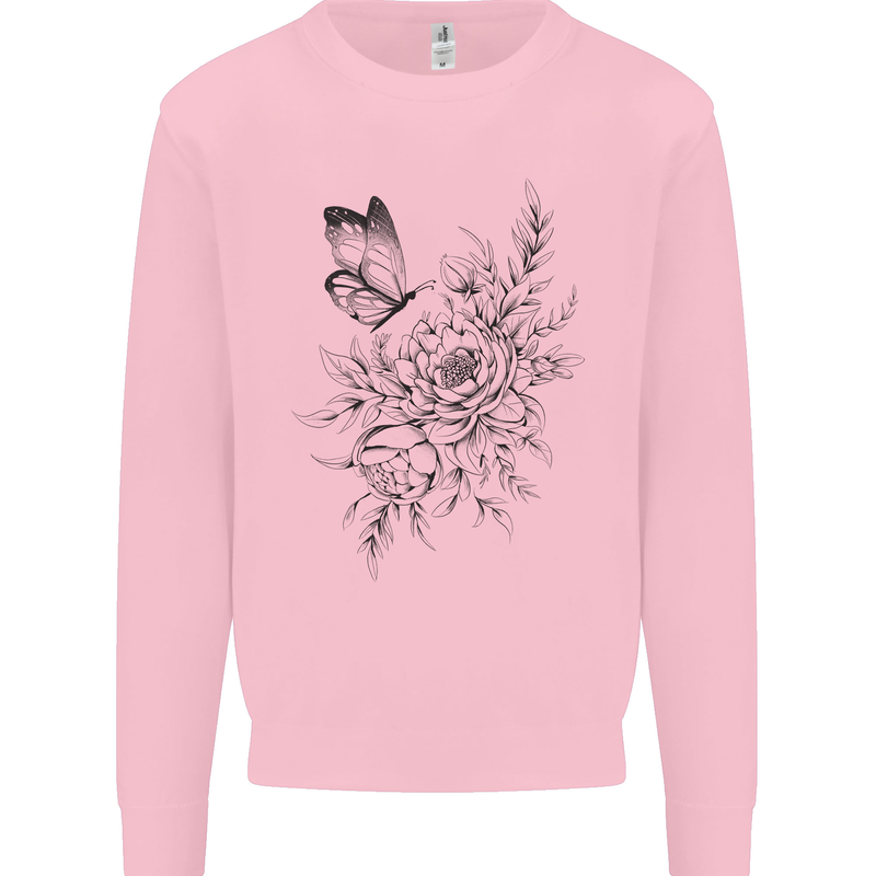 Butterfly & Flowers Mens Sweatshirt Jumper Light Pink