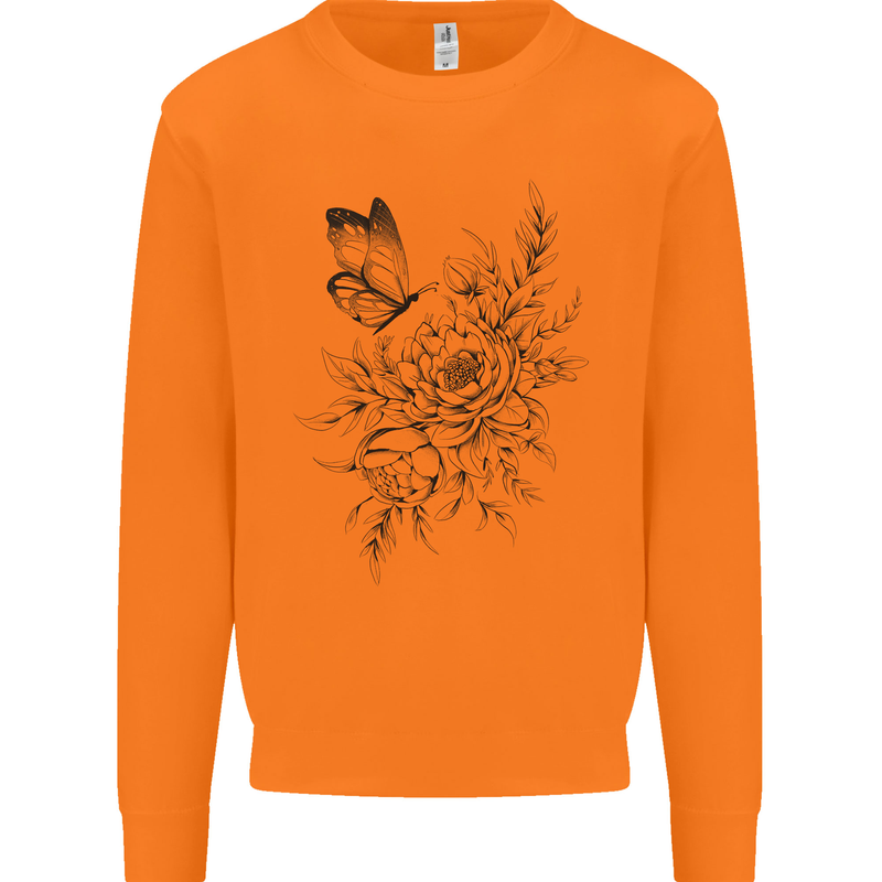Butterfly & Flowers Mens Sweatshirt Jumper Orange