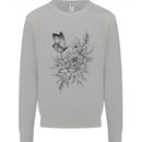 Butterfly & Flowers Mens Sweatshirt Jumper Sports Grey