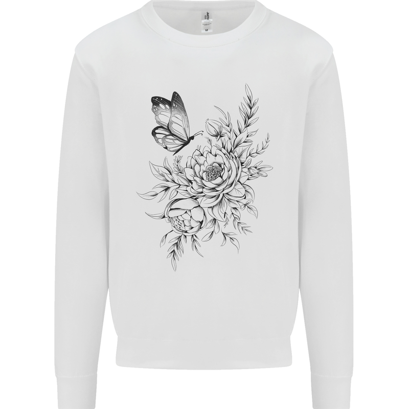 Butterfly & Flowers Mens Sweatshirt Jumper White