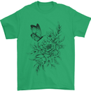 Butterfly & Flowers Mens T-Shirt 100% Cotton Irish Green