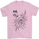 Butterfly & Flowers Mens T-Shirt 100% Cotton Light Pink