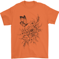 Butterfly & Flowers Mens T-Shirt 100% Cotton Orange