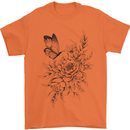 Butterfly & Flowers Mens T-Shirt 100% Cotton Orange