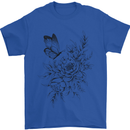 Butterfly & Flowers Mens T-Shirt 100% Cotton Royal Blue