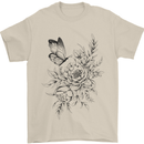 Butterfly & Flowers Mens T-Shirt 100% Cotton Sand