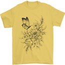 Butterfly & Flowers Mens T-Shirt 100% Cotton Yellow