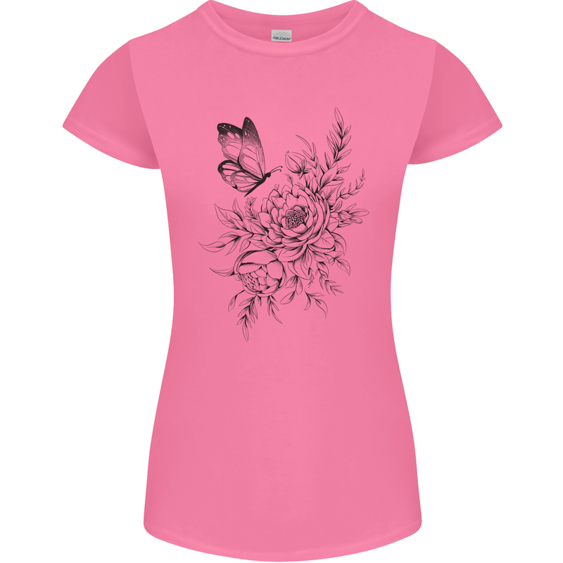 Butterfly & Flowers Womens Petite Cut T-Shirt Azalea