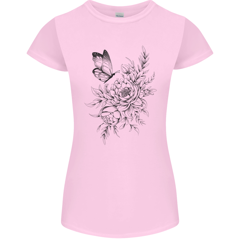 Butterfly & Flowers Womens Petite Cut T-Shirt Light Pink