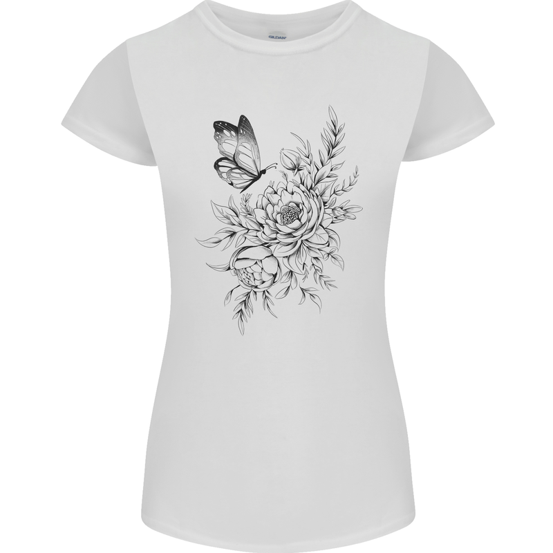 Butterfly & Flowers Womens Petite Cut T-Shirt White