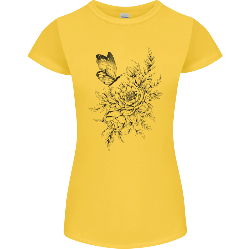 Butterfly & Flowers Womens Petite Cut T-Shirt Yellow